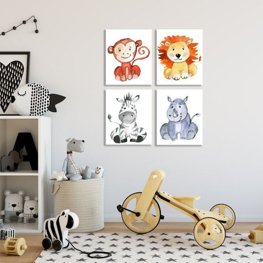 Kids Canvas Wall Painting Set 4pcs 45x35cm