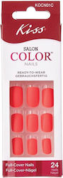 Kiss Colored False Nail Oval Tip Red 24pcs