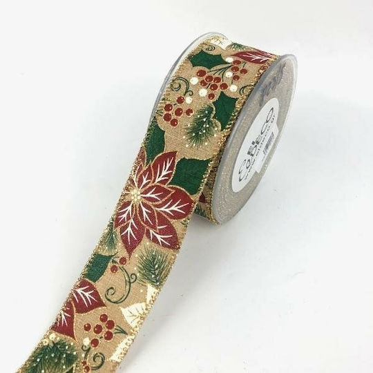 Christmas Ribbon Beige 900x4.3cm 1pc