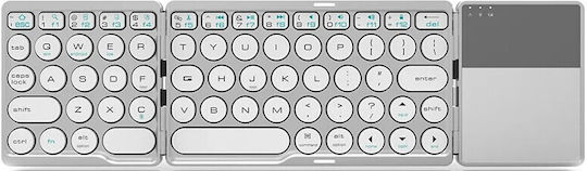 BT-86 Mini Foldable Ασύρματο Bluetooth Πληκτρολόγιο με Touchpad Αγγλικό US Ασημί