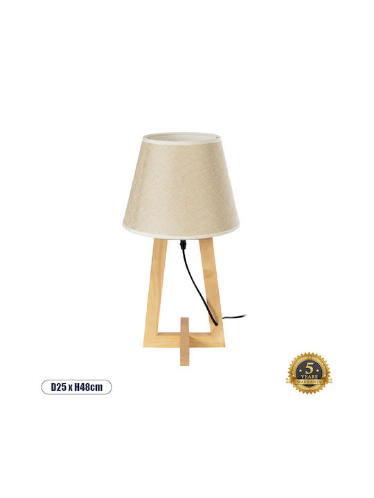 GloboStar Holz Tischlampe für Fassung E27 mit Beige Schirm und Basis