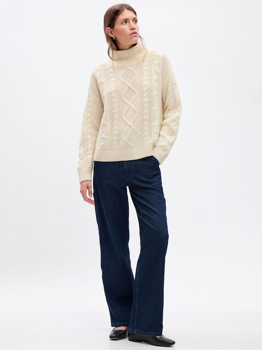 GAP Women's Long Sleeve Pullover Cotton Turtleneck Birch Beige