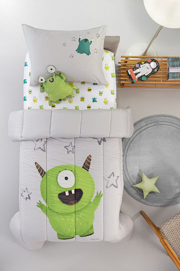 Saint Clair Elektrische Gitarren Kinderdecke Einzel mit Kissenbezug mit Microfaserfüllung Monsters Lime 160x220cm