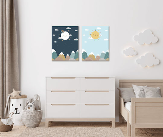 Kids Wall Art 2 Piece Day and Night 65x95cm