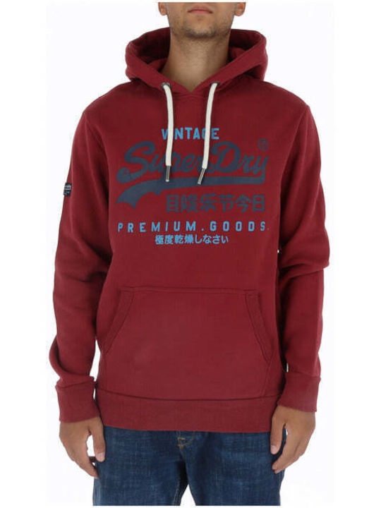 Superdry Men's Sweatshirt with Hood and Pockets Burgundy
