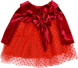 Extan Bebe Παιδικό Φόρεμα Βελούδινο Πουά Μπορντό.