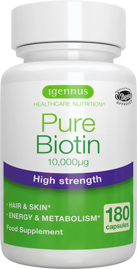 iGennus Pure Biotin Βιταμίνη για τα Μαλλιά, τo Δέρμα & τα Νύχια 10000mg Pure 180 ταμπλέτες 180 κάψουλες