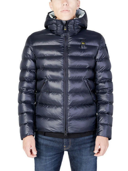 Blauer Herren Winter Jacke Lässig Blau