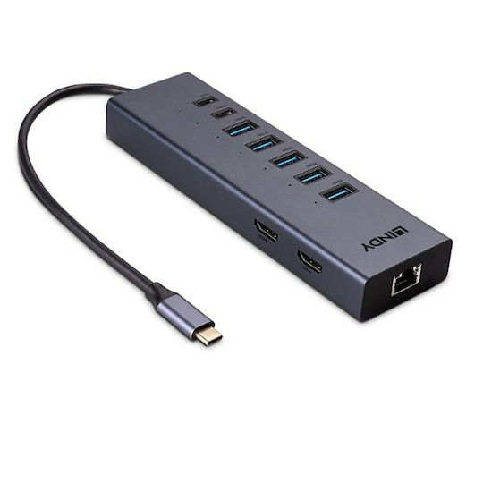 Lindy Dst-mini Duo USB-C / USB-A Docking Station with 4K PD Ethernet and Support for 2 Monitors Gray