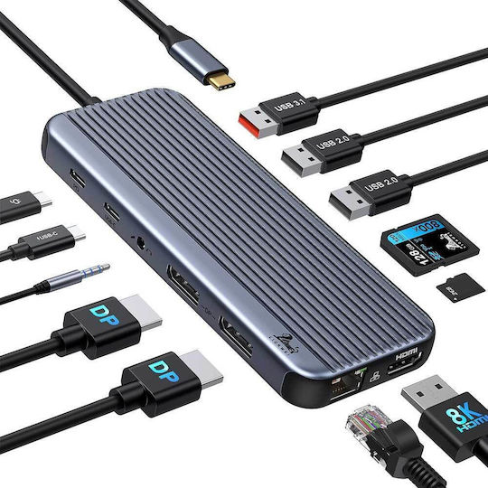 Lionwei UC3703 USB-C / USB-A Docking Station με 4K PD Ethernet Γκρι