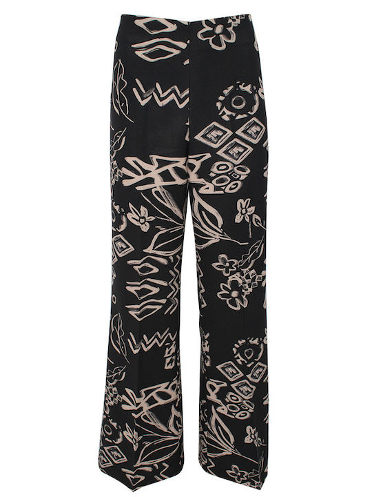 Pirouette Women's High Waist Fabric Palazzo Pants Black
