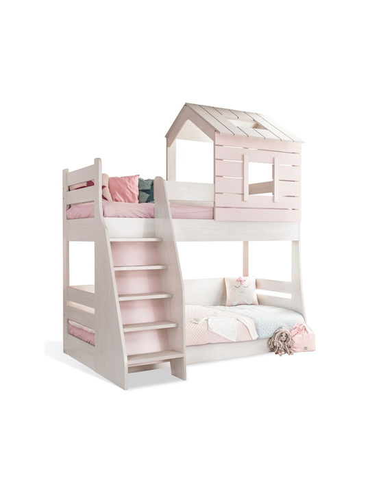 Kids Bed Bunk Single Pink for Mattress 90x200cm
