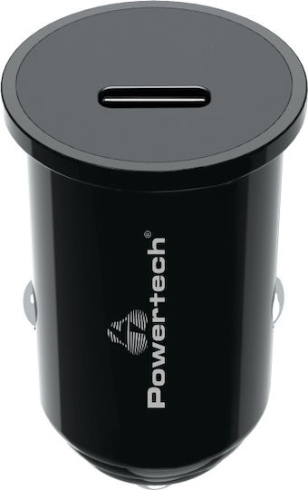 Powertech Car Charger 20W Fast Charging with Ports: 1xUSB 1xType-C Black Color