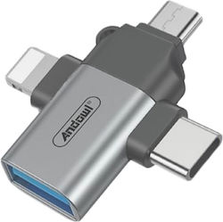 Andowl Qotg09 Lightning / USB-C / micro USB male σε USB-A female Andowl Qotg09 Lightning / USB-C / micro USB male σε USB-A female