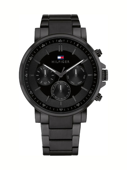 Tommy Hilfiger Tyson Ανδρικό Ρολόι 44mm Χρονογράφος Μπαταρίας με Μαύρο Μεταλλικό Μπρασελέ