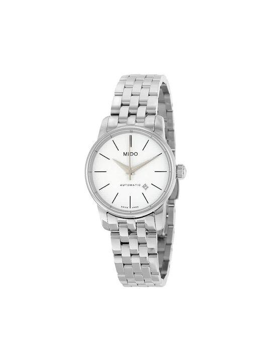 Mido Baroncelli Γυναικείο Ρολόι 29mm Αυτόματο με Ασημί Μεταλλικό Μπρασελέ