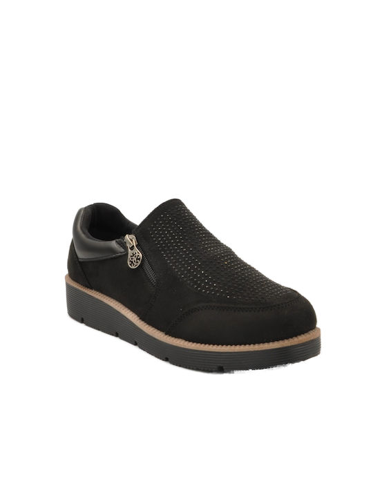 Blondie Suede Γυναικεία Oxfords σε Μαύρο Χρώμα