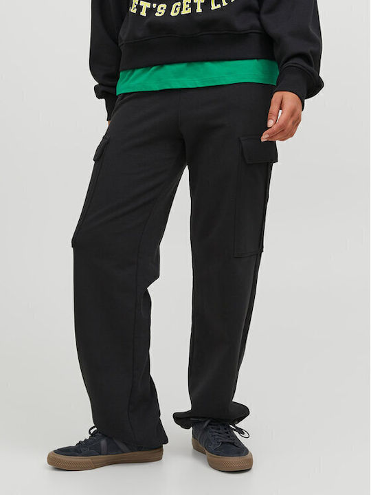 Women's Fabric Cargo Trousers Relaxed Fit Black