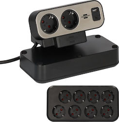 Brennenstuhl Power Strip 10 Prize cu întrerupător, 2 sloturi USB și Cablu 2m Black