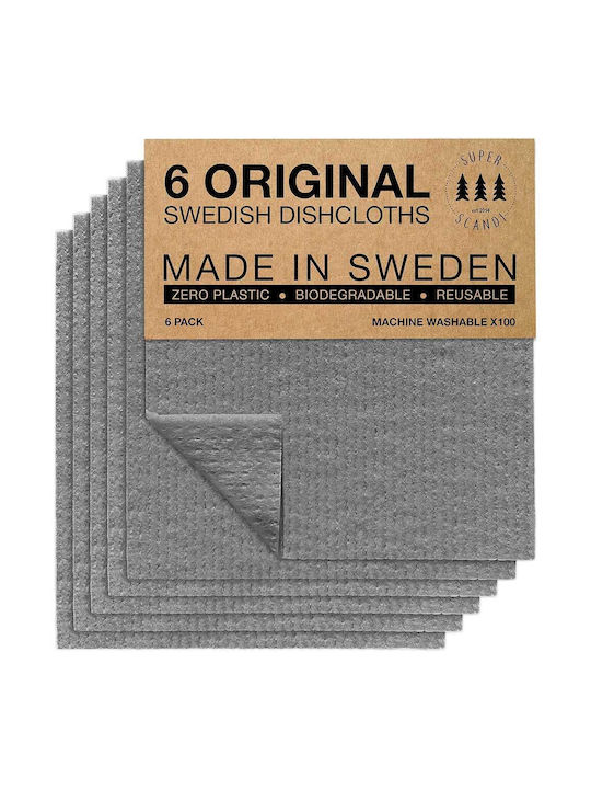 SUPERSCANDI 62 - Schwedische Geschirrtücher | Umweltfreundlich | Biologisch abbaubar | Wiederverwendbare und nachhaltige Küchenreinigungstücher | Mit Zelluloseschwamm | 6 Stück
