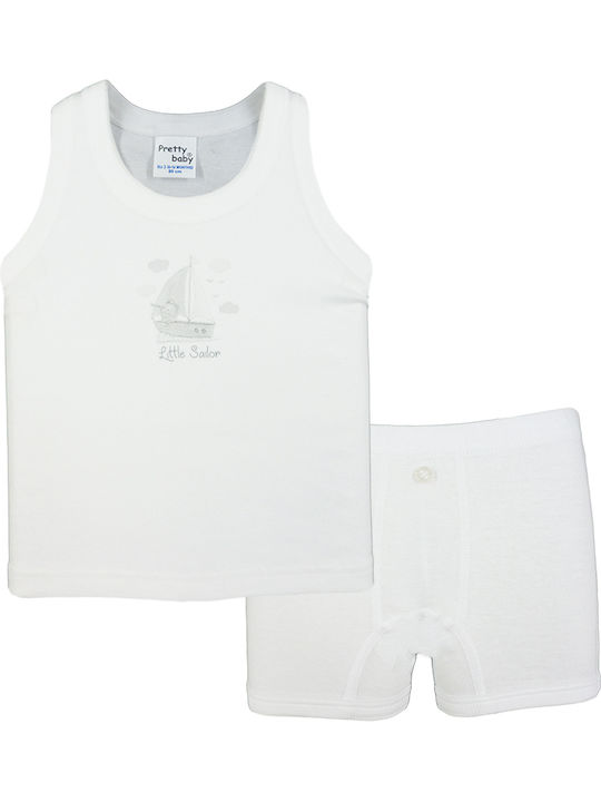 Pretty Baby Kids Boxers and Tank Top Set White 2pcs