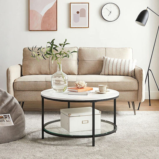 Round Central Wooden Coffee Table White Marble Black W80xL80xH45.5cm