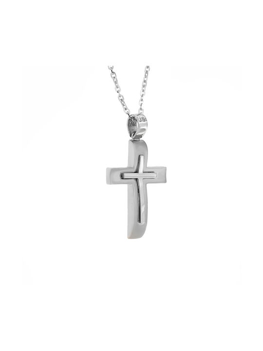 Men's White Gold Cross 14K