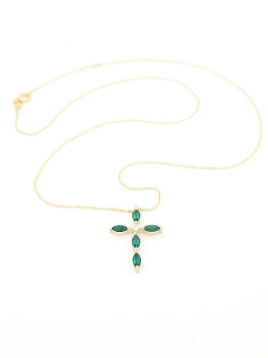Metrongold Damen Gold Kreuz 14K mit Kette