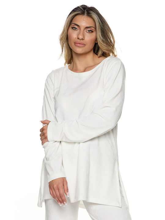 Bodymove Women's Blouse Velvet Long Sleeve White