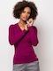 Heavy Tools Women's Long Sleeve Sweater with V Neckline Purple