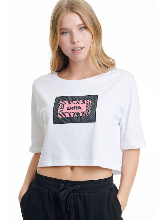 BodyTalk Γυναικείο Crop Top Βαμβακερό Κοντομάνικο White