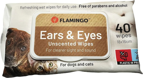 Flamingo Eye & Ear Care 40 Μαντηλάκια Σκύλου & Γάτας για Καθαρισμό Ματιών