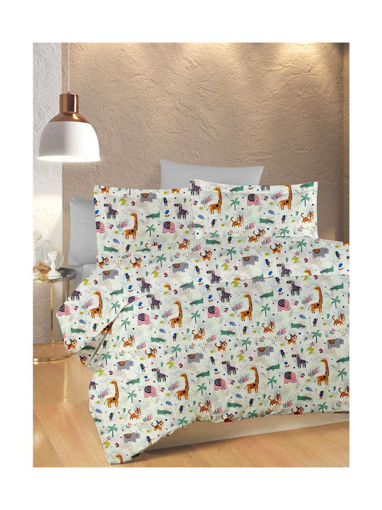 Dimcol Σετ Μονά Zoo 556 White-Multi 160x240cm