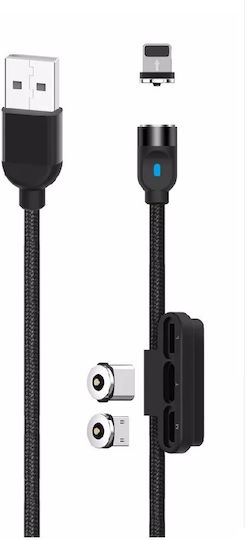 XO Nb128 3in1 Магнитен USB към Lightning / Type-C / micro USB Кабел 2.4Спецификация Черен 1м