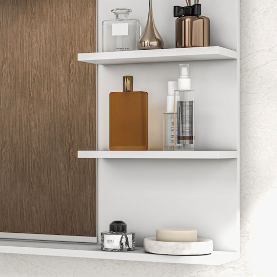 Kleankin Банско Огледало от MDF с Рафт 75x10см Бял