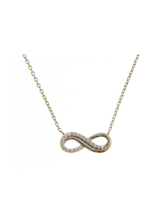 Mentzos Code Necklace Infinity from White Gold 9 K with Zircon