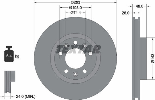 Textar Bremsscheibe Vorne 1Stück für Citroen Berlingo Fiat Doblo