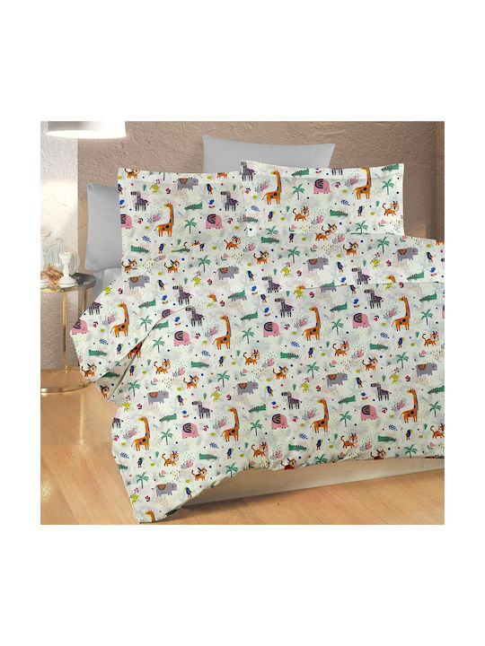 Dimcol Βρεφική Παπλωματοθήκη Bebe White-Multi 120x160εκ.