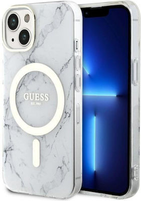 Guess Marble MagSafe Plastic Back Cover White (iPhone 14)