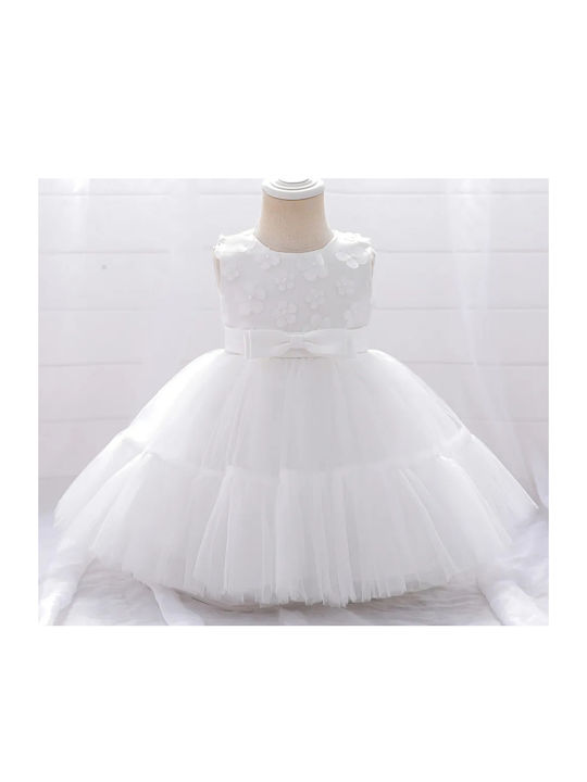 Kinderkleid Ärmellos Tüll Für Blumenmädchen Set mit Zubehör Weiß