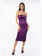 Summer Midi Evening Strapless Satin Lilac Dress