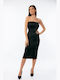 Summer Midi Evening Strapless Satin Black Dress