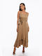 Donna Martha Maxi Kleid mit Rüschen Beige