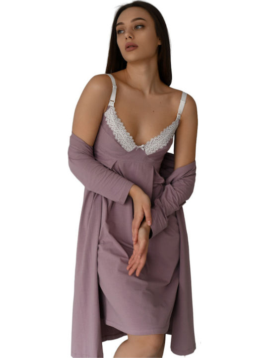 EasyMum Nightdress with Maternity Robe & Nursing Amethyst