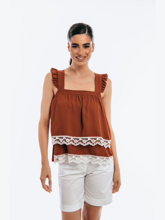 Dress Up Women's Blouse with Straps Coffee