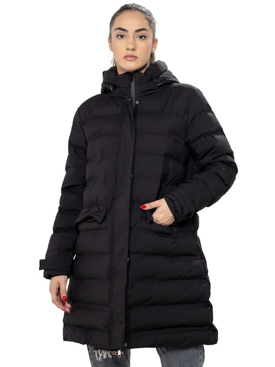 Splendid Lang Damen Puffer Jacke für Winter Schwarz