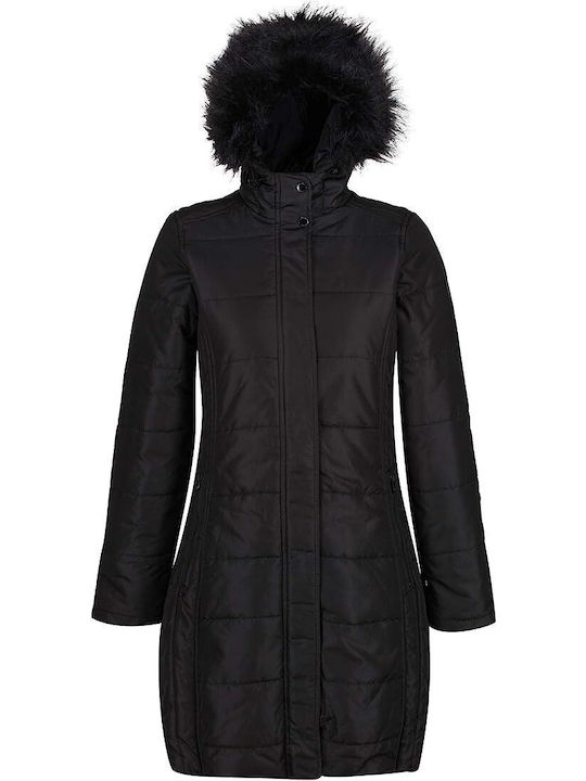 Regatta Women's Long Puffer Jacket Waterproof for Winter with Hood Black