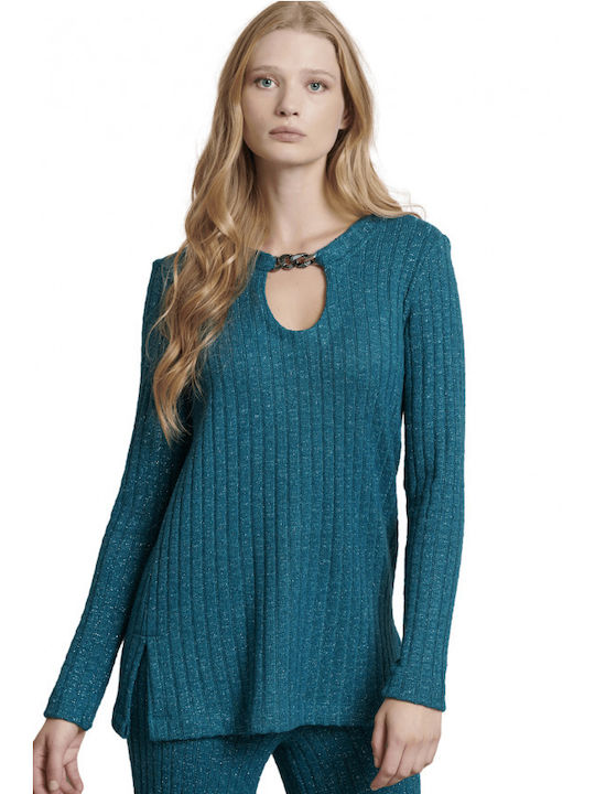 Matis Fashion Women's Long Sleeve Crop Pullover Blue