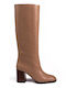 Leather High Heel Women's Boots with Rubber Tabac Brown
