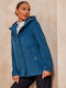 Women's Short Half Coat with Buttons and Hood petrol